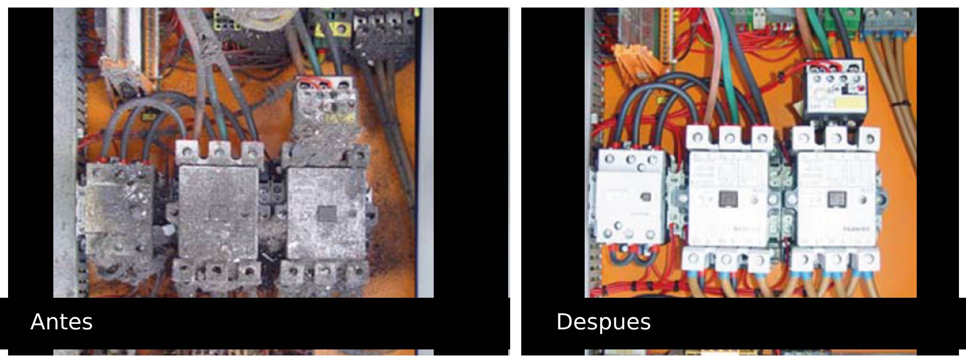
                        Imagenes de tablero electrico antes y despues de la limpieza criogenica, que siendo una limpieza en seco se convierte en una herramienta especial para limpieza de tableros electricos.